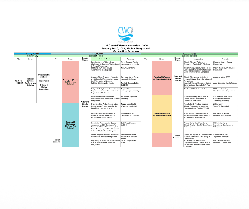 Final Convention Schedule of Coastal Water Convention 2026