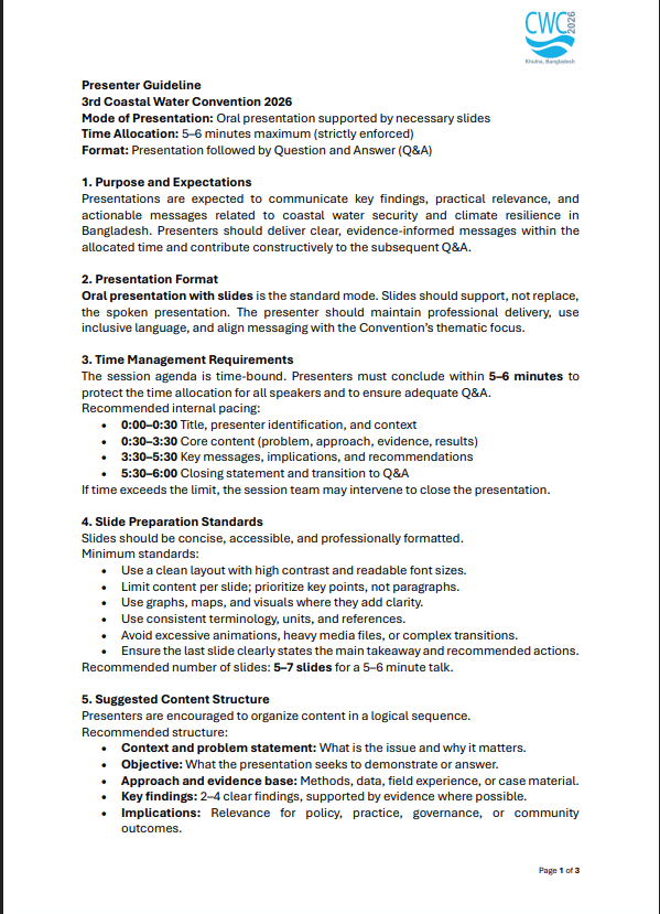 Presenter Guideline for Coastal Water Convention 2026